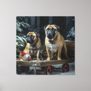 Bullmastiff Schneebedeckter Schlitten Weihnachtsde Leinwanddruck