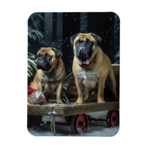 Bullmastiff Schneebedeckter Schlitten Weihnachtsde Magnet