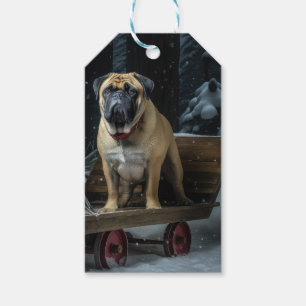 Bullmastiff Schneeschlitten Weihnachtsdekoration Geschenkanhänger