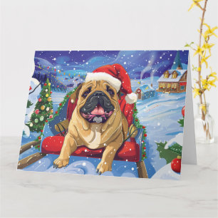 Bullmastiff Sleigh Snow Weihnachten Karte