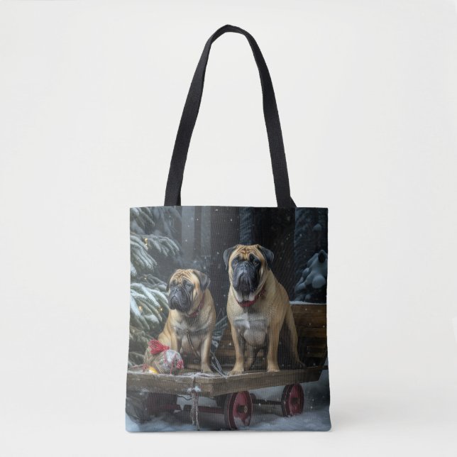 Bullmastiff Snowy Sleigh Weihnachtsdekor (Vorderseite)
