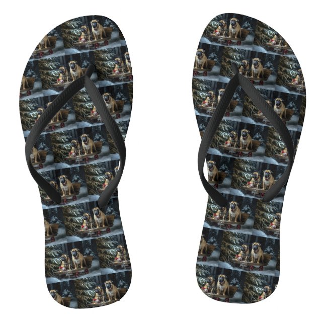 Bullmastiff Snowy Sleigh Weihnachtsdekor Flip Flops (Fußbett)
