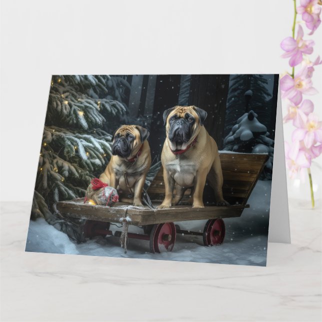 Bullmastiff Snowy Sleigh Weihnachtsdekor Karte (Orchidee)
