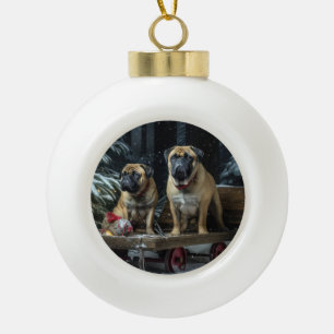 Bullmastiff Snowy Sleigh Weihnachtsdekor Keramik Kugel-Ornament