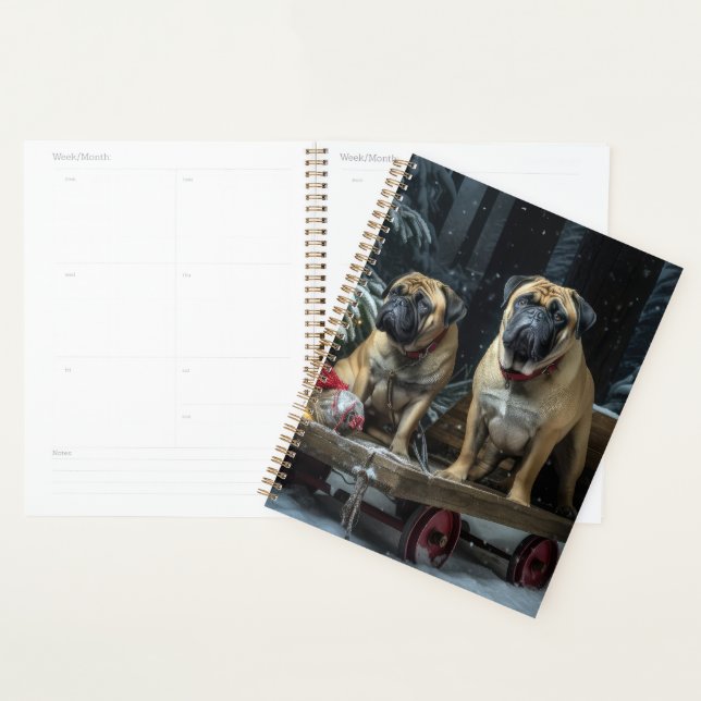 Bullmastiff Snowy Sleigh Weihnachtsdekor Planer (Anzeige)