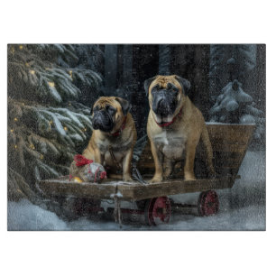 Bullmastiff Snowy Sleigh Weihnachtsdekor Schneidebrett