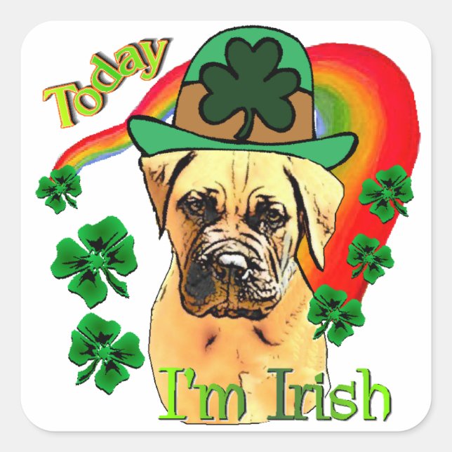 Bullmastiff St Patricks Day Quadratischer Aufkleber (Vorderseite)