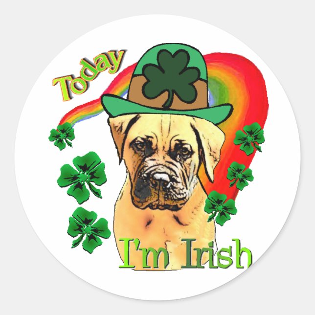 Bullmastiff St Patricks Day Runder Aufkleber (Vorderseite)