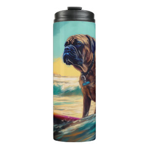 Bullmastiff-Strand-Surfing-Malerei Thermosbecher