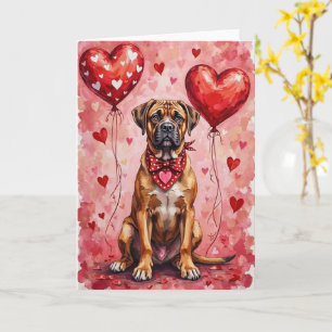 Bullmastiff Valentinstag Hund mit Herzen Rot Karte