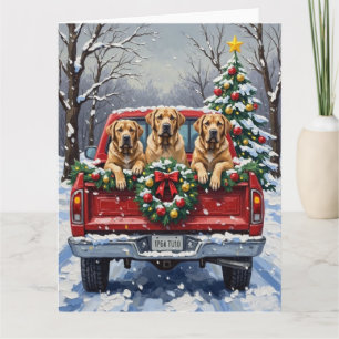 Bullmastiff Weihnachten Roter LKW Urlaub Karte