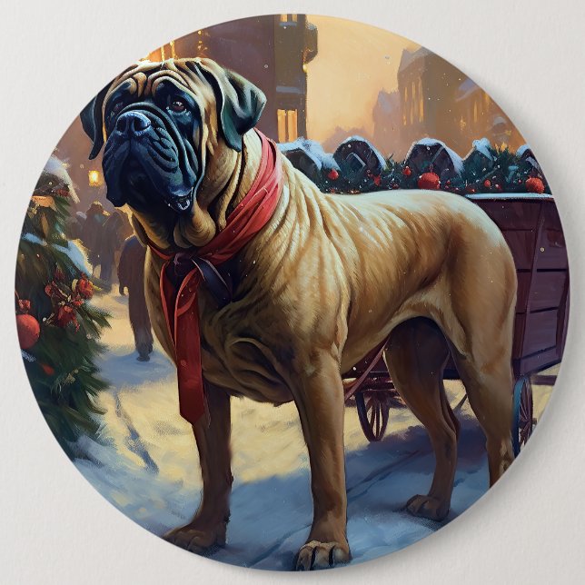 Bullmastiff Weihnachtsfeiertage Button (Vorderseite)