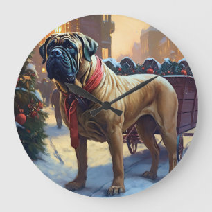 Bullmastiff Weihnachtsfeiertage Große Wanduhr