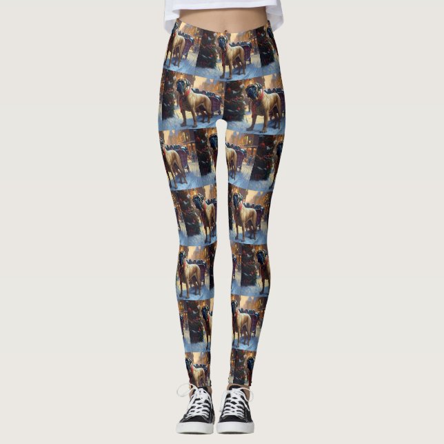 Bullmastiff Weihnachtsfeiertage Leggings (Vorderseite)