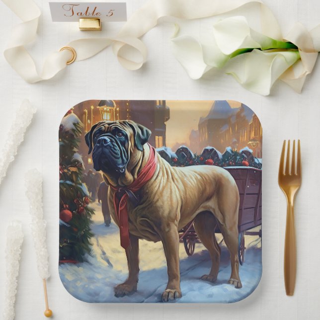 Bullmastiff Weihnachtsfeiertage Pappteller (Hochzeit)