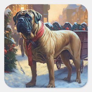 Bullmastiff Weihnachtsfeiertage Quadratischer Aufkleber