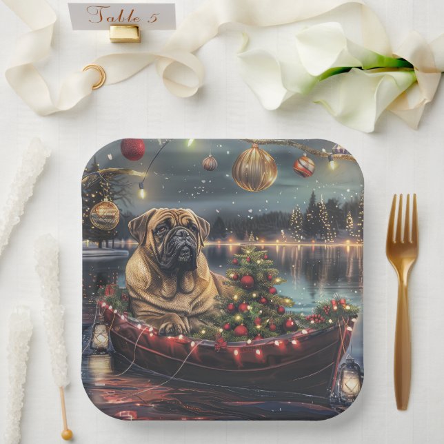 Bullmastiff Weihnachtsfest Reise Pappteller (Hochzeit)