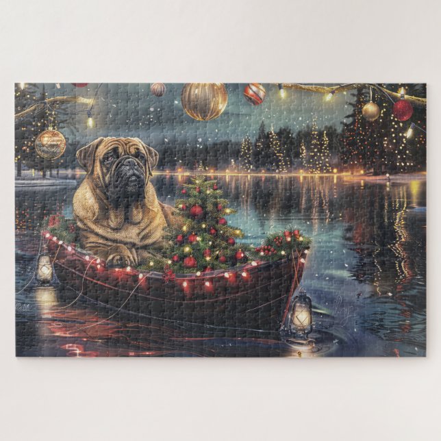 Bullmastiff Weihnachtsfest Reise Puzzle (Horizontal)