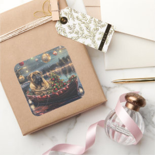 Bullmastiff Weihnachtsfest Reise Quadratischer Aufkleber