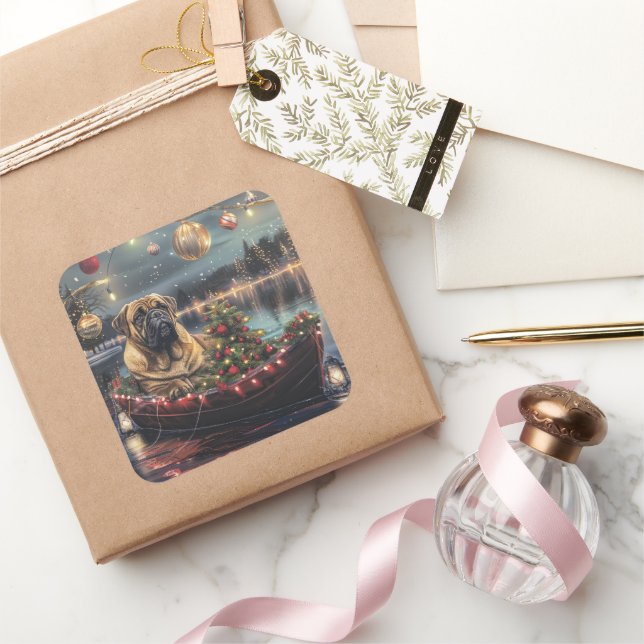 Bullmastiff Weihnachtsfest Reise Quadratischer Aufkleber (Schenken)