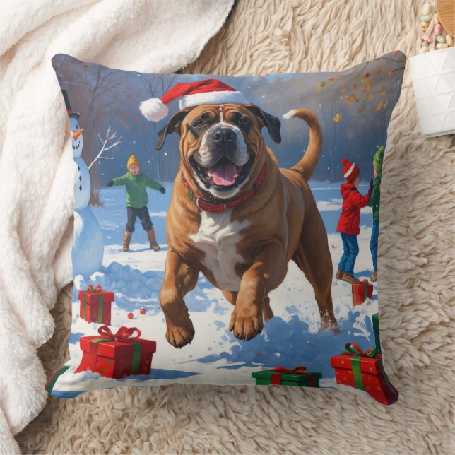 Bullmastiff Weihnachtsfest Schneeszene Kissen (Decke)