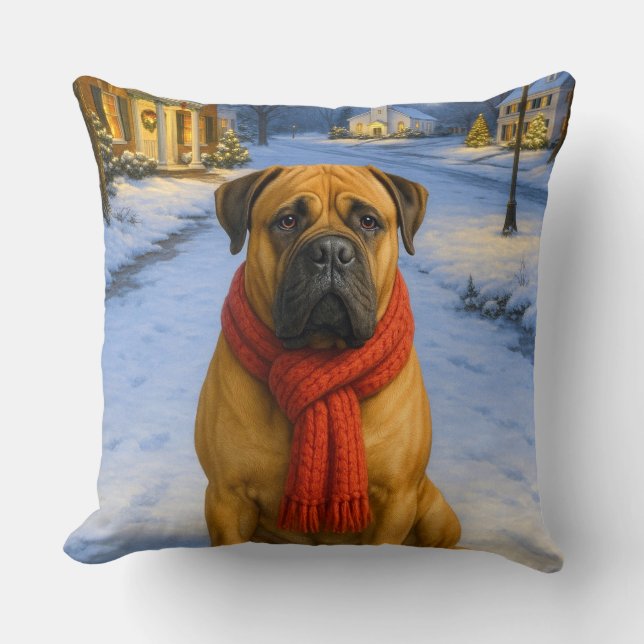 Bullmastiff-Weihnachtskarte Kissen (Vorderseite)