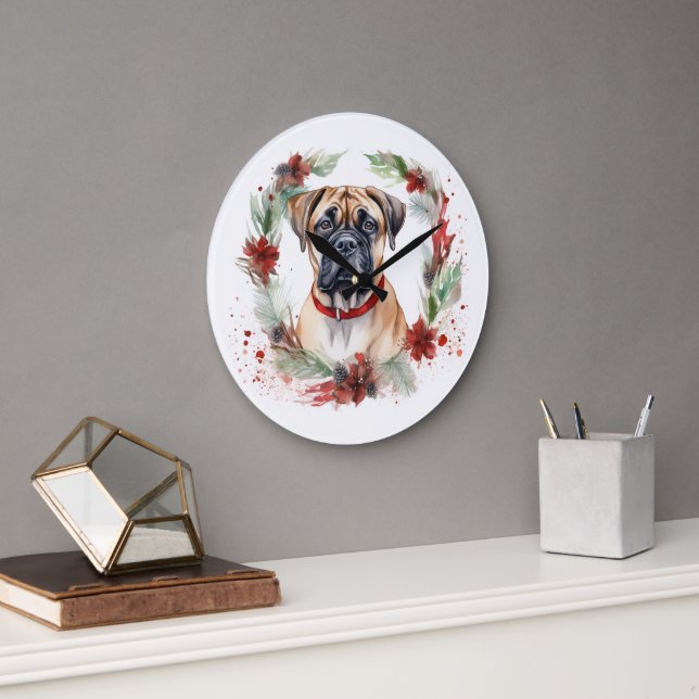 Bullmastiff Weihnachtsmann Festliche Jungfrau Große Wanduhr (Büro)