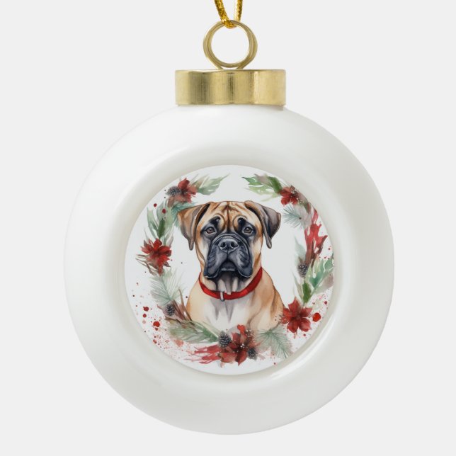 Bullmastiff Weihnachtsmann Festliche Jungfrau Keramik Kugel-Ornament (Vorderseite)