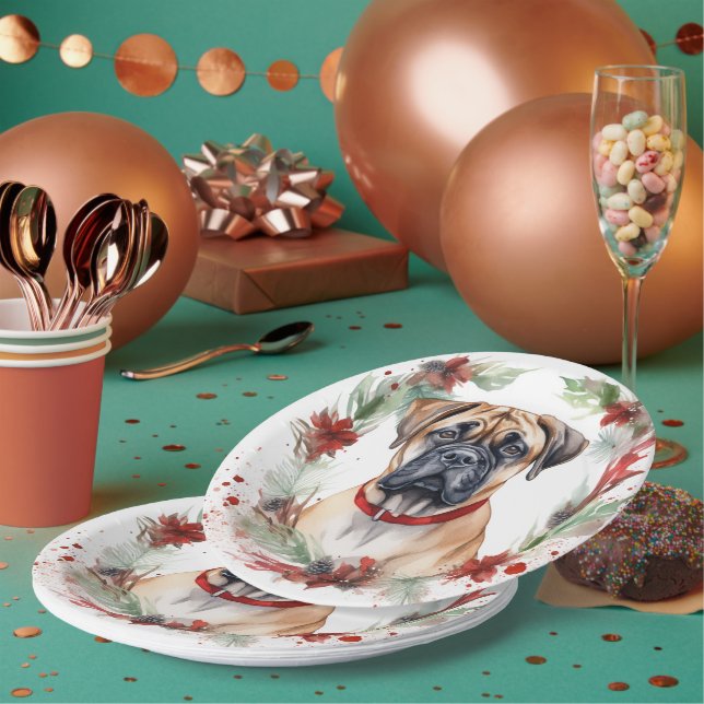 Bullmastiff Weihnachtsmann Festliche Jungfrau Pappteller (Multi)