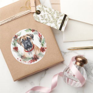 Bullmastiff Weihnachtsmann Festliche Jungfrau Runder Aufkleber