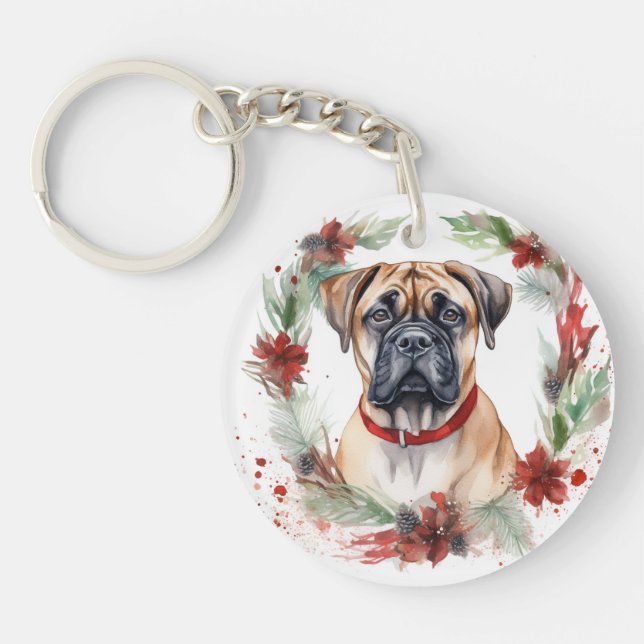 Bullmastiff Weihnachtsmann Festliche Jungfrau Schlüsselanhänger (Vorderseite)