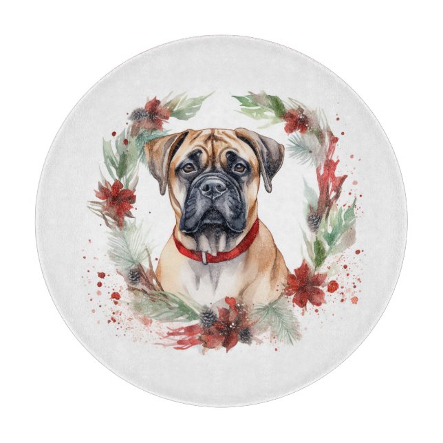 Bullmastiff Weihnachtsmann Festliche Jungfrau Schneidebrett (Vorderseite)