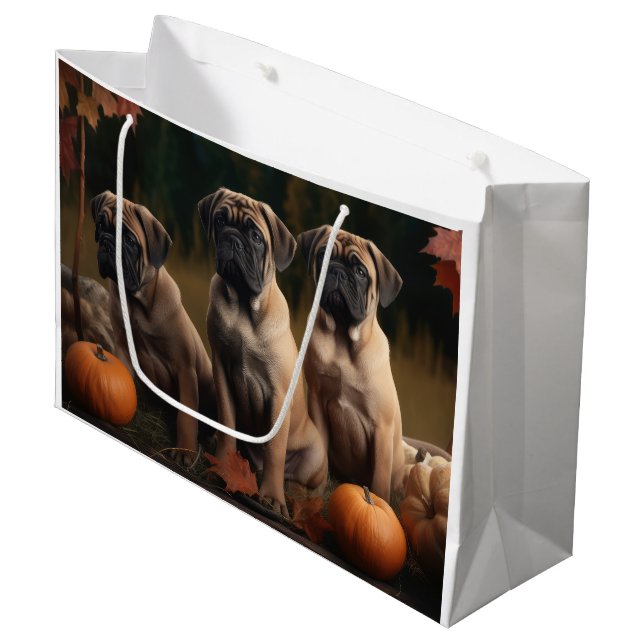 Bullmastiff Welpe Autumn Delight Pumpen Große Geschenktüte (Vorderseite Schrägansicht)