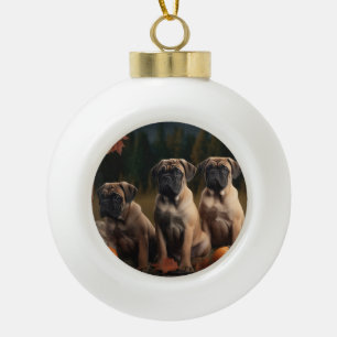 Bullmastiff Welpe Autumn Delight Pumpen Keramik Kugel-Ornament
