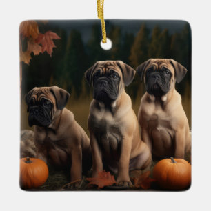 Bullmastiff Welpe Autumn Delight Pumpen Keramikornament
