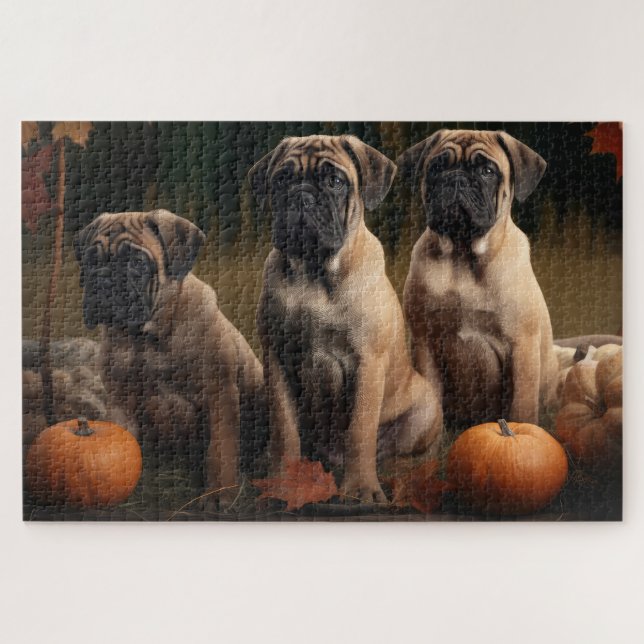 Bullmastiff Welpe Autumn Delight Pumpen Puzzle (Horizontal)