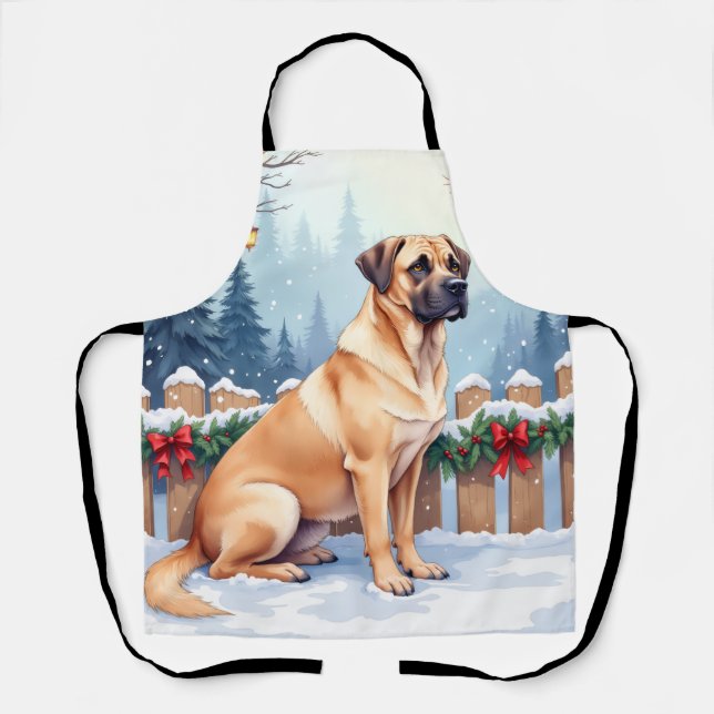 Bullmastiff Winter Forest Holly Christmas Art Schürze (Vorderseite)