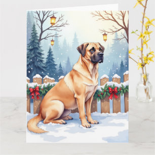 Bullmastiff Winterwald Stechpalme Weihnachtskunst Karte