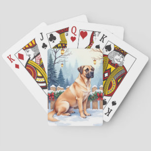 Bullmastiff Winterwald Stechpalme Weihnachtskunst Spielkarten