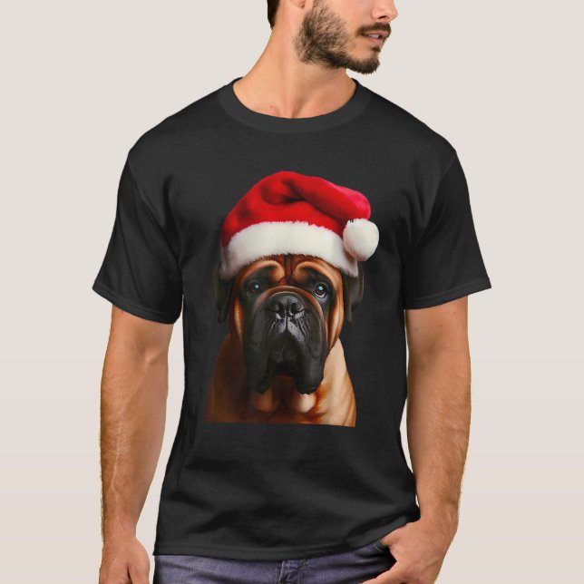 Bullmastiff With Santa Hat Christmas Dog Owner Lov T-Shirt (Vorderseite)