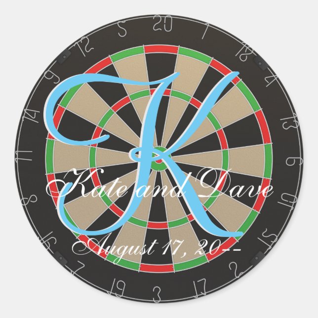 Bulls eye Dartboard 3d Monogram Dart Gastgeschenk  Runder Aufkleber (Vorderseite)