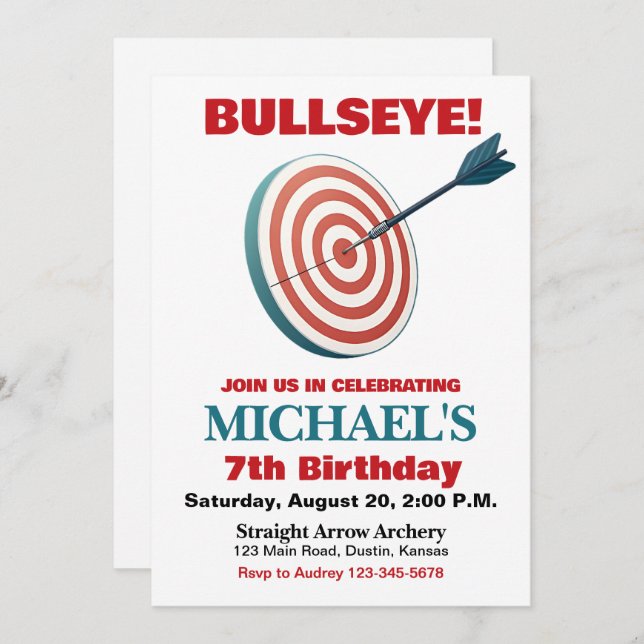 Bullseye Archery Birthday Party Einladung (Vorne/Hinten)