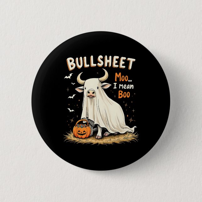 Bullsheet Cow Ghost Puff Funny Halloween Trick ode Button (Vorderseite)