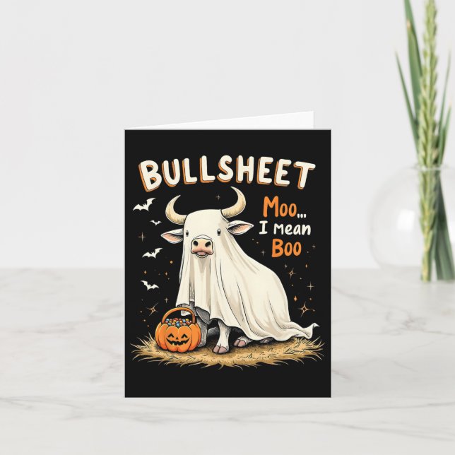 Bullsheet Cow Ghost Puff Funny Halloween Trick ode Karte (Vorderseite)