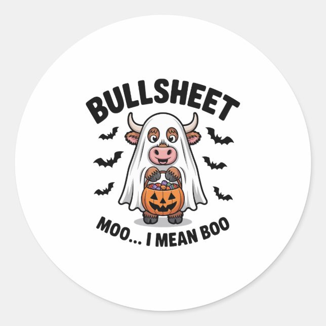 BULLSHEET Halloween Niedliche Kuh im Geist Runder Aufkleber (Vorderseite)
