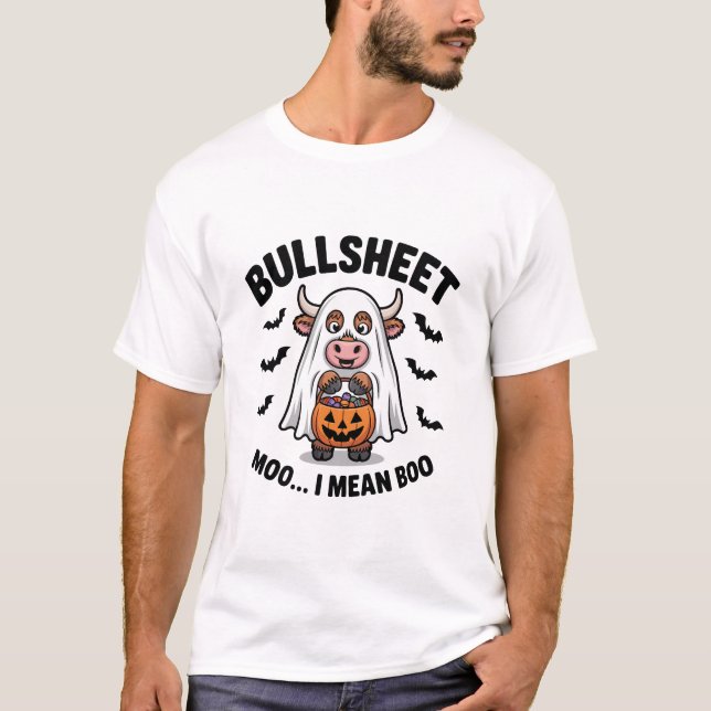 BULLSHEET Halloween Niedliche Kuh im Geist T-Shirt (Vorderseite)