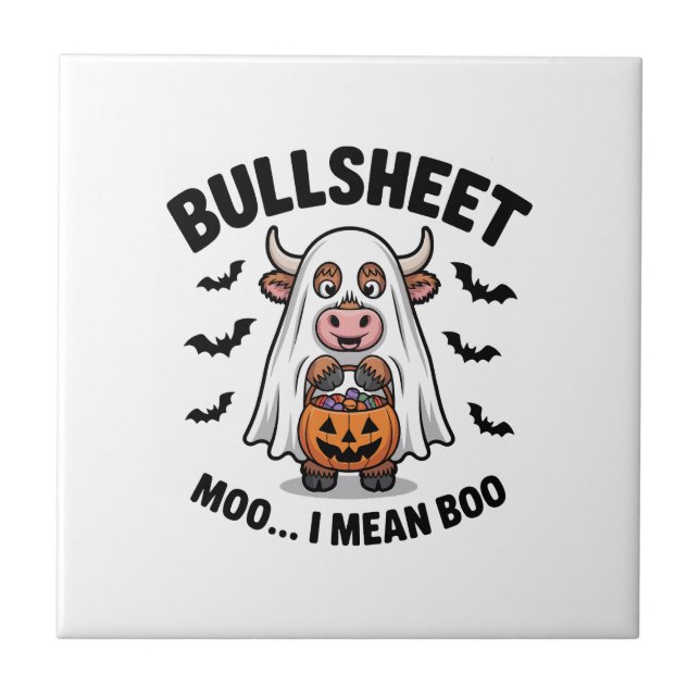 BULLSHEET Halloween Süße Kuh im Geist Fliese (Vorderseite)