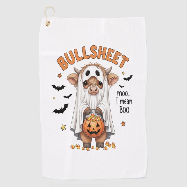 Bullsheet Highland Cow Funny Ghost Golfhandtuch (Vorderseite)