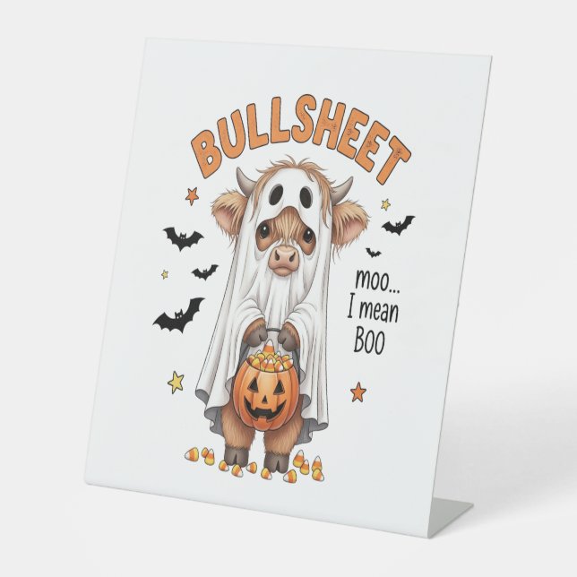 Bullsheet Highland Cow Funny Ghost Sockelschild (Vorderseite)