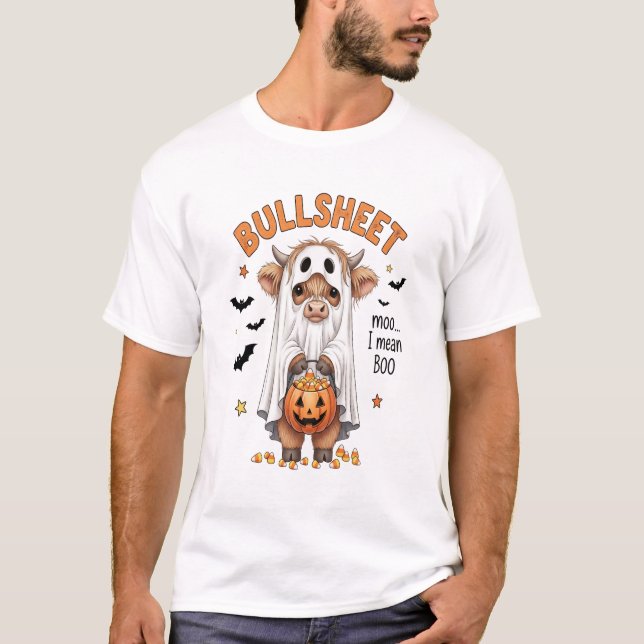 Bullsheet Highland Cow Funny Ghost T-Shirt (Vorderseite)